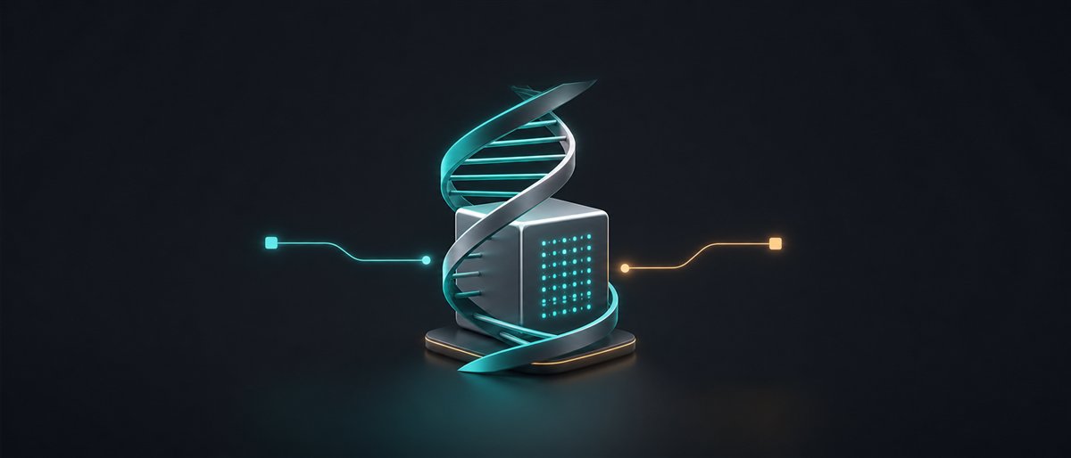Minimal DNA data storage visual with helix and data cube